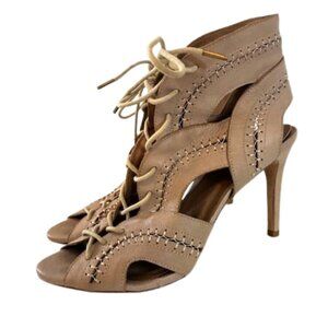 Joie Nude Leather Cut Out Lace Up Sandal/Bootie | 4” Heel | Size 39